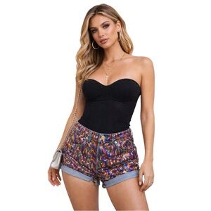 🌈 NWT One Teaspoon Rainbow Sequin Bandit Low Waist Denim Shorts Sz 24